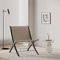 Modern Lounge Chair With Fabric Upholstered Metal Frame And Glass Side Table