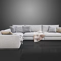 Modern Light Gray Sectional Sofa With Plush Pillows And Cozy Blanket Design 3d model