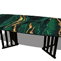 Elegant Modern Dining Table With Green Gold Marble Top And Black Metal Legs