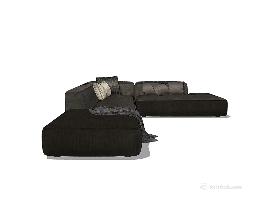 Modern Dark Brown Fabric Sectional Sofa With Accent Pillows And Ottoman 3d model