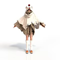 Character Outfit With Red Top Hat Bear Ears Scarf Tattered White Cloak And Orange Shoes