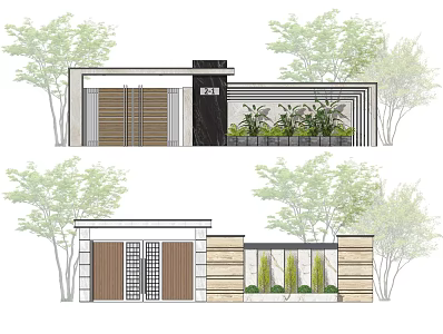 Modern gate residential gate entrance landscape wall landscape wall courtyard door 3d model