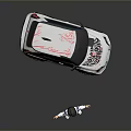 Cartoon Racer Character In Racing Suit Standing By White Car With Graphics And Alloy Wheels