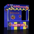 Colorful Blue Yellow Seafood Barbecue Stall With Cartoon Monkey And PARTY ON Sign