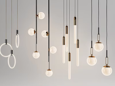 Modern Pendant Lights With Various Designs Spherical Cylindrical Ring Shapes And White Metal Finishes 3d model