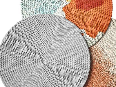 Stylish Round Rugs with Twisted Rope Design in Gray Orange Light Blue Tones for Home Decor 3d model