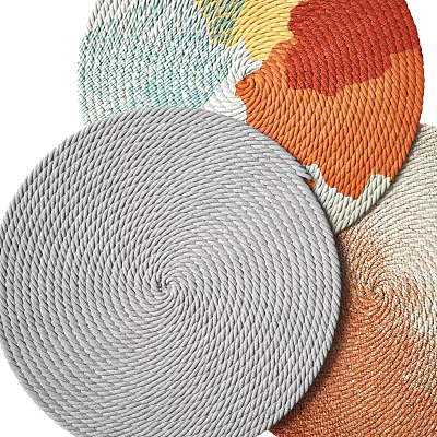 Stylish Round Rugs with Twisted Rope Design in Gray Orange Light Blue Tones for Home Decor 3d model