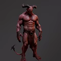 Game Movie Demon Character With Horns Muscular Build Red Skin And Tail