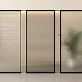 Glass Room Dividers With Geometric Patterns Frosted Panel And Green Plant Interior