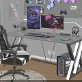 Gaming Desk Setup With Dual Monitors RGB Lighting And Ergonomic Gaming Chair