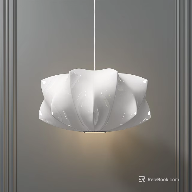 Modern White Petal Shaped Pendant Light Hanging Against Grey Wall Background 3d model 