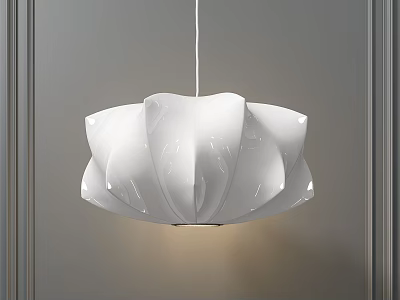 Modern White Petal Shaped Pendant Light Hanging Against Grey Wall Background 3d model