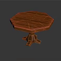 Orange Octagonal Wooden Table with Shiny Wood Grain and Sturdy Pedestal Base Design