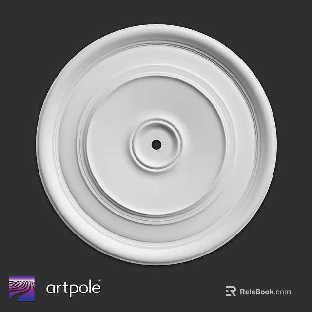 Decorative White Circular Ceiling Medallion With Concentric Rings And Central Hole 3d model 