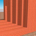 Red Brick Feature Wall With Circular And Rectangular Cutouts Layered Architectural Design Structure 3d model