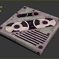 Vintage Worn Computer Component With Circular Disks Small Red Element And Striped Vents 3d model