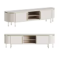 Modern Striped Design TV Stand With Cream White Finish Gold Metal Legs And Open Shelf