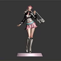 Fashionable Female Character Figurine With Pink Hat Plaid Skirt And Handbag On White Base