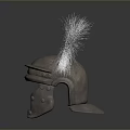 Ancient Roman Battle Weapon Helmet With Metallic Shell And White Feather Plume