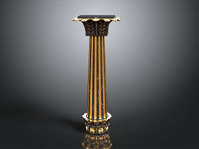 Decorative Classical Column With Gold Black Stripes Leaf Top And Ornate Base 3d model
