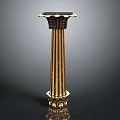 Decorative Classical Column With Gold Black Stripes Leaf Top And Ornate Base 3d model