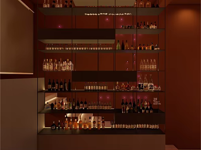 Elegant Wine Cabinet Design With Multiple Shelves Soft Lighting And Various Wine Bottles 3d model
