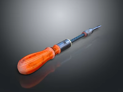 Sturdy Screwdriver As Multipurpose Weapon With Orange Wooden Handle Blue Braided Design And Metal Shaft 3d model