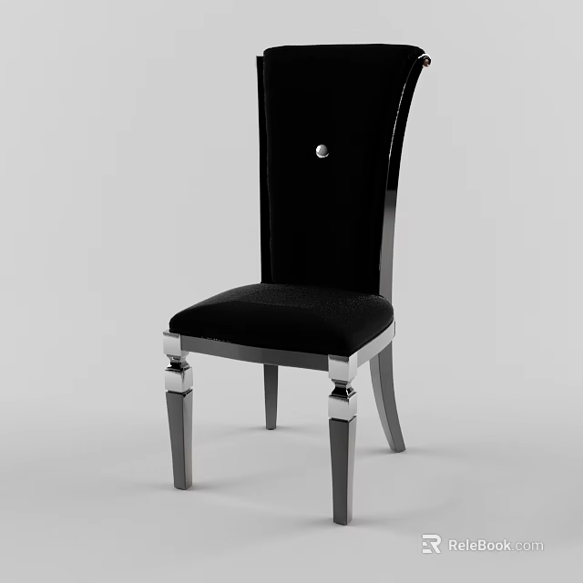 Elegant Black Dining Chair With Velvet Upholstery And Chrome Metal Legs Design 3d model 