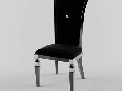 Elegant Black Dining Chair With Velvet Upholstery And Chrome Metal Legs Design 3d model