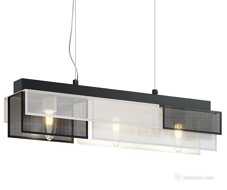Modern Pendant Light With Black Frame Mesh Design And Multiple Lights For Home Interior 3d model