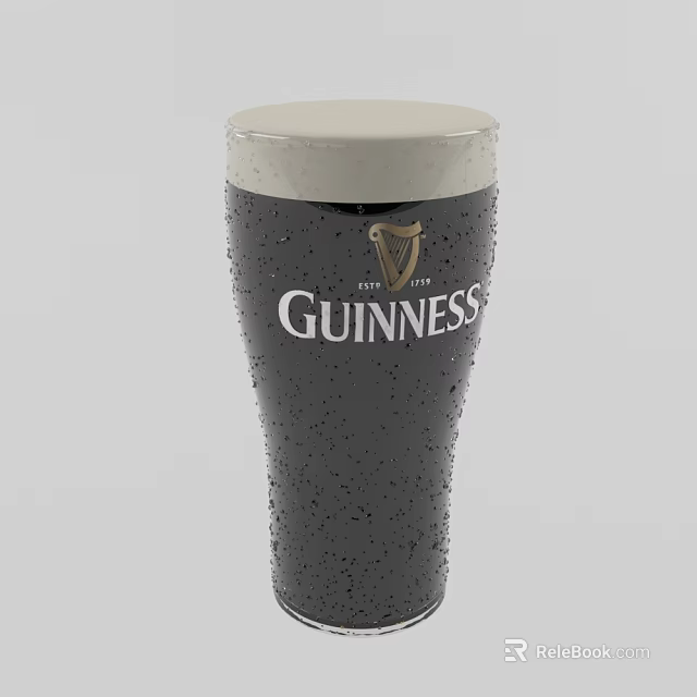 Ceramic Guinness Beer Mug with White Harp Logo Design Cream Rim and Water Droplet Texture 3d model 
