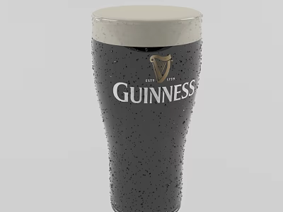 Ceramic Guinness Beer Mug with White Harp Logo Design Cream Rim and Water Droplet Texture 3d model