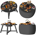 Cozy Black Stove Table With Teapot Fruits And Snacks Arrangement Design