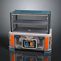 Display Cabinet With Glass Cover Control Panel Orange Accents Gray Base And Storage Shelf