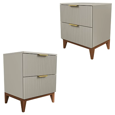 Modern Light Gray Nightstands With Wooden Legs Gold Handles And Minimalist Design 3d model