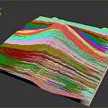 Modern 3D Volcanic Terrain Model Featuring Colorful Contour Lines And Topographic Details