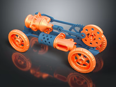 Blue And Orange Mechanical Toy Car With Gears Wheels And Detailed Design Structure 3d model