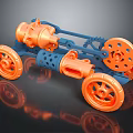 Blue And Orange Mechanical Toy Car With Gears Wheels And Detailed Design Structure