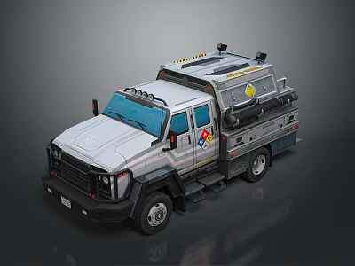 Silver Gray Heavy Duty Utility Truck With Roof Warning Stripes And Side Logos 3d model