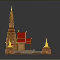 Traditional Thai Temple Model With Red Roofs And Golden Spires