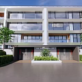 Duplex Villa Modern Exterior With Large Glass Windows Multi Floor Design Greenery And Blue Sky Surroundings