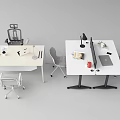 Modern Office Desk Workspace With Laptop Lamp Chair And Office Supplies
