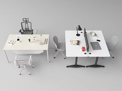 Modern Office Desk Workspace With Laptop Lamp Chair And Office Supplies 3d model