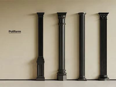 Poliform Black Decorative Columns With Varied Designs And Fluted Details For Interior 3d model