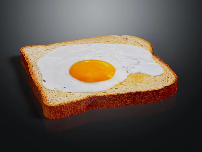 Delicious Whole Grain Toast Topped With Runny Yolk Fried Egg For Breakfast 3d model