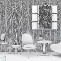 Modern Leisure Accent Chair With Soft Cushion Gold Metal Legs And Green Plant Wall Art