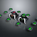 Multiple Black And Green Electronic Devices With Circular Sensors And Main Units 3d model