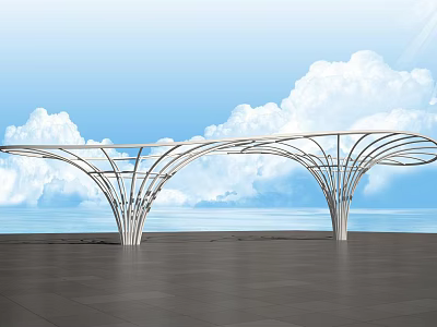 Modern Metal Pergola With Curved Frame Design In Outdoor Space And Sky Background 3d model