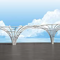 Modern Metal Pergola With Curved Frame Design In Outdoor Space And Sky Background