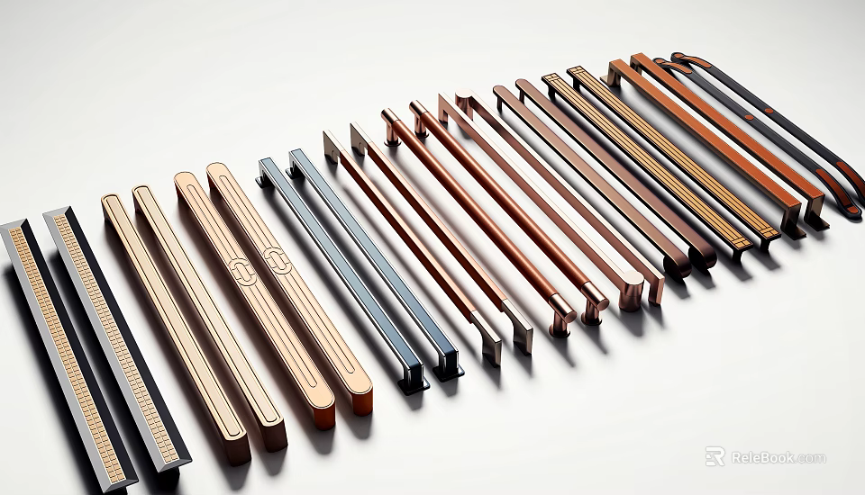 Modern Metal Furniture Handles In Various Colors For Cabinet And Drawer 3d model 